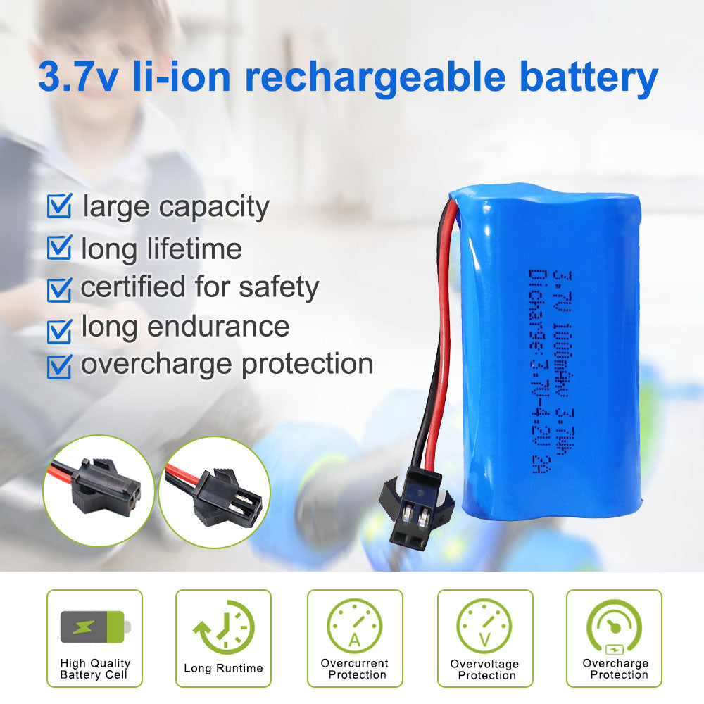 KBT 3.7V 1000mAh Li-ion Battery, SM-2Pin Plug, with Charging Cable, for RC Car Toys