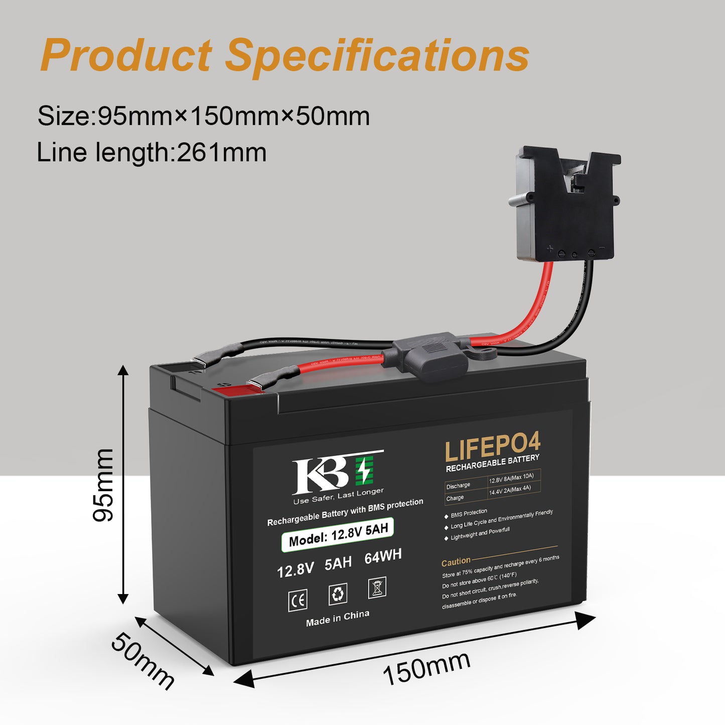 KBT 12V 5Ah Rechargeable LiFePO4 Lithium Battery Replacement for Fisher Price Powered Wheels 12 Volt Battery, Ride-On Vehicles, with Fuse & 10A Battery BMS