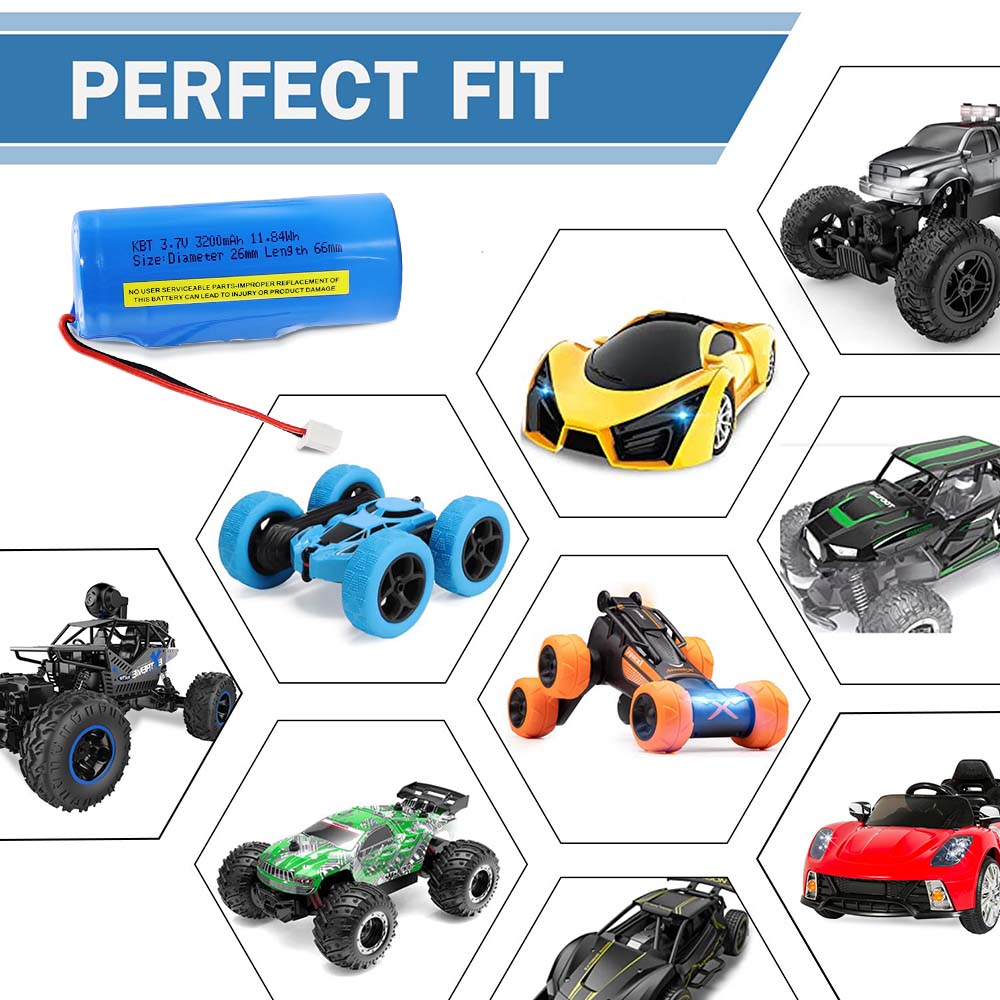 KBT 3.7V 3200mAh Li-ion Battery, JST 2Pin 2.54 Plug Connector for RC Car Toys