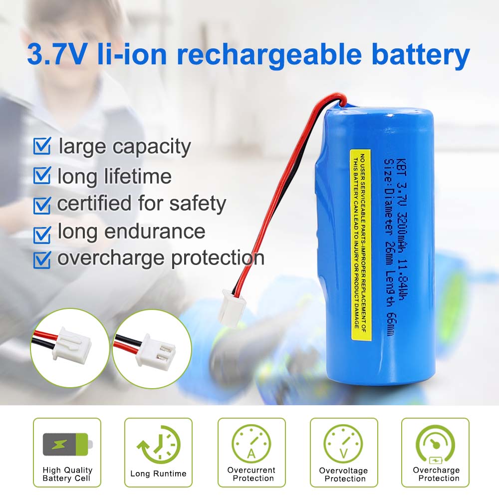 KBT 3.7V 3200mAh Li-ion Battery, JST 2Pin 2.54 Plug Connector for RC Car Toys
