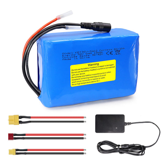 KBT 36V 5Ah Rechargeable Li-ion Battery Pack, with Charger, Charging Cable, Cable Connector, Build-in 10A BMS