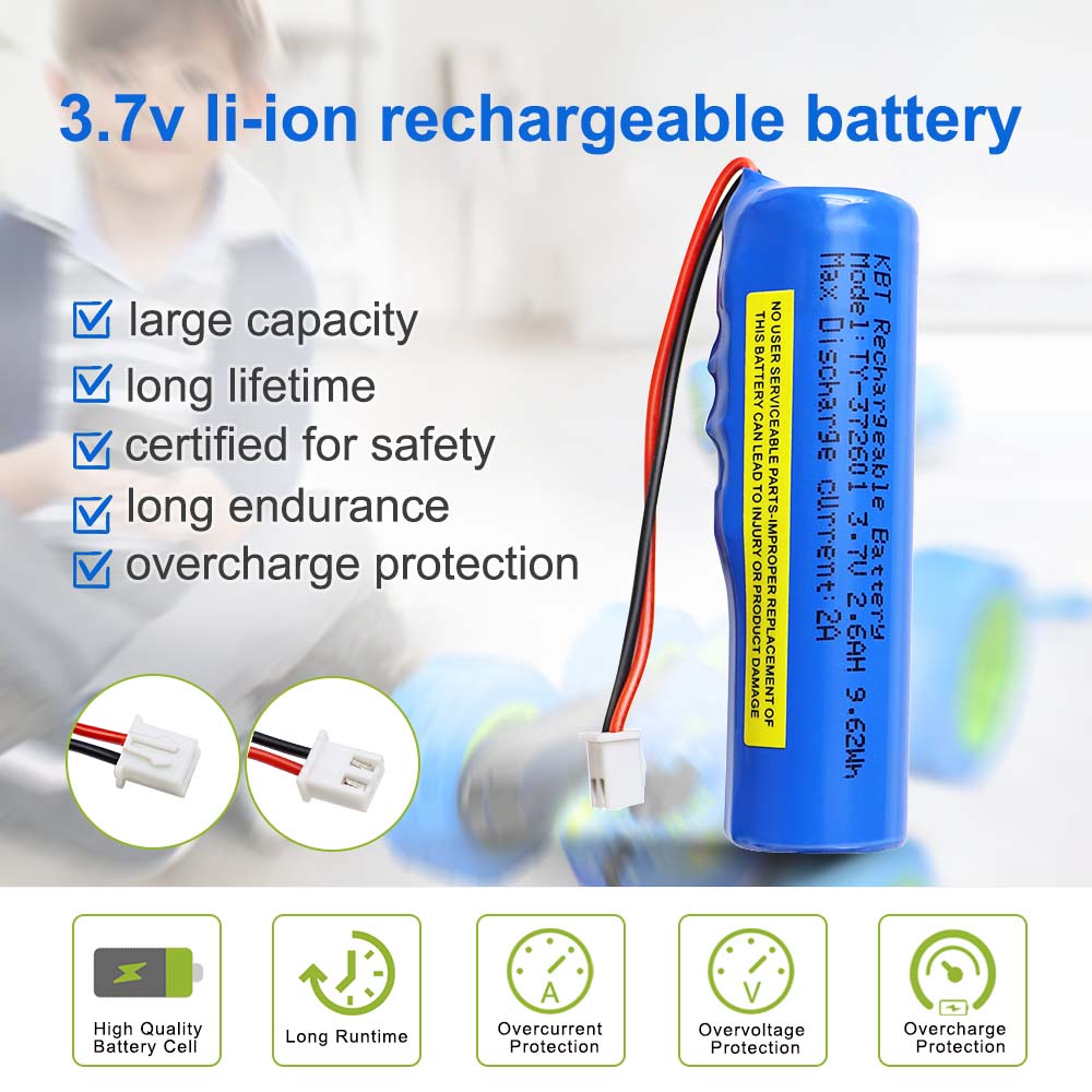 KBT 3.7V 2600mAh Li-ion Battery, JST 2.54 Connector for RC Car Toys