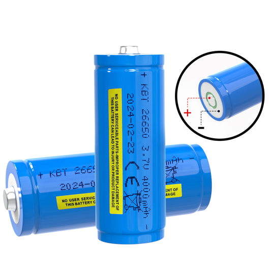 KBT 26700 Flashlight Battery (Positive & Negtive in The Same End) Button Top 3.7V Rechargeable 4000mAh Battery with Protection Board - 2Pack