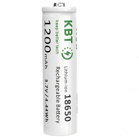 KBT 3.7V 1200mAh 18650 Rechargeable Battery, Button Top - 1pack