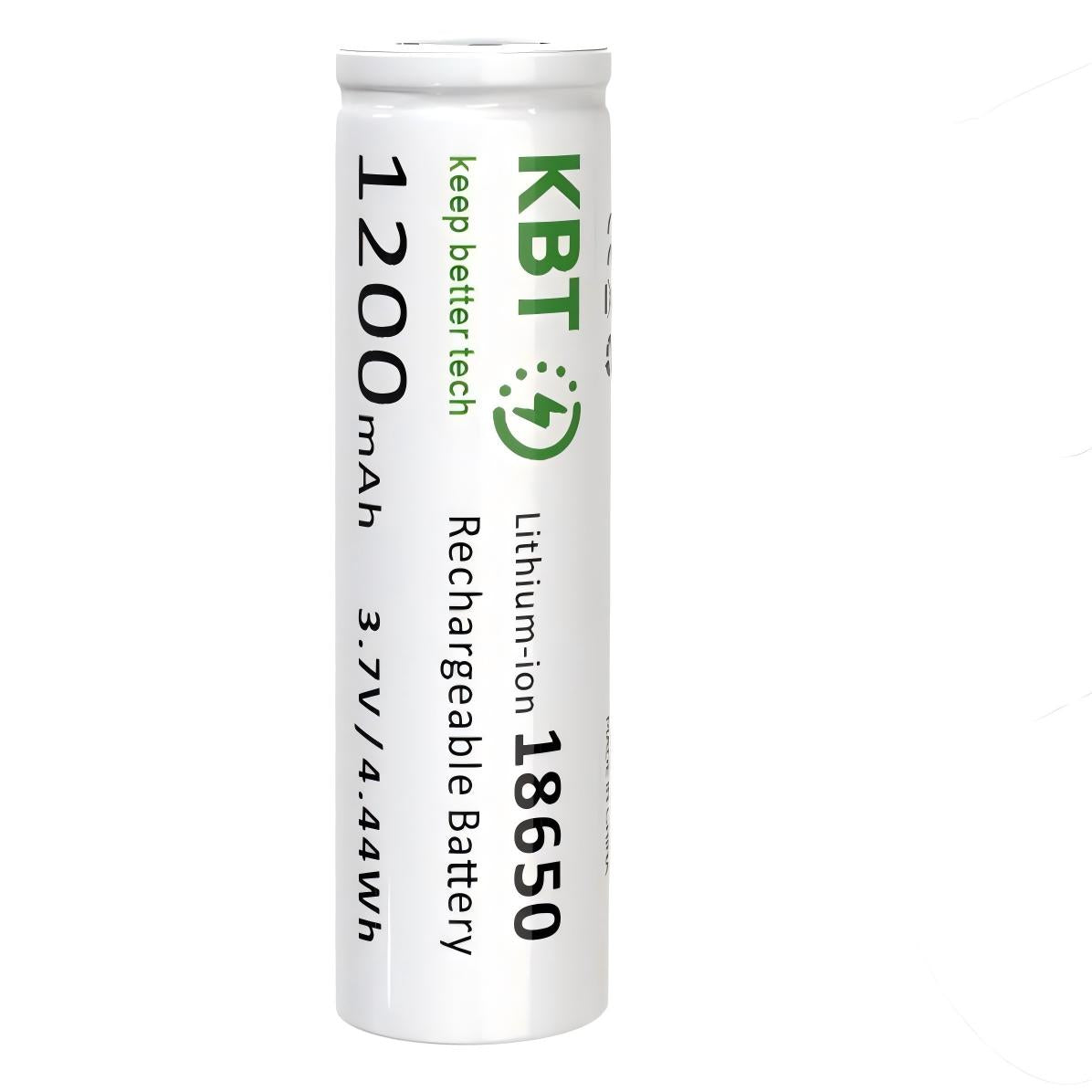 KBT 3.7V 1200mAh 18650 Rechargeable Battery, Flat Top - 1pack