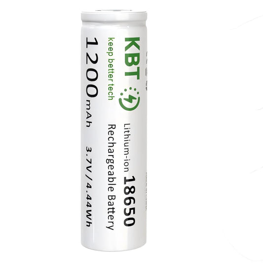 KBT 3.7V 1200mAh 18650 Rechargeable Battery, Flat Top - 1pack
