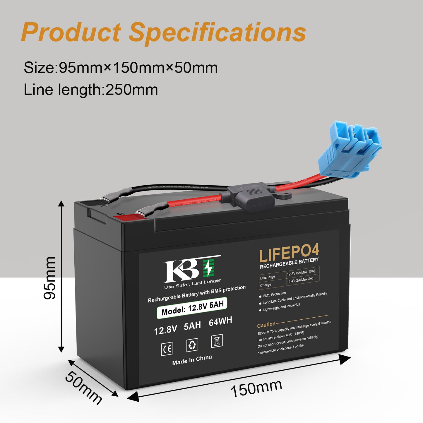 KBT 12V 5Ah Rechargeable LiFePO4 Lithium Battery for Peg Perego Tractor John Deere Gator XUV Polaris RZR 900 Polaris Slingshot Gaucho Rock'in Kids Ride On Car Toys 12Volt Battery Replacement