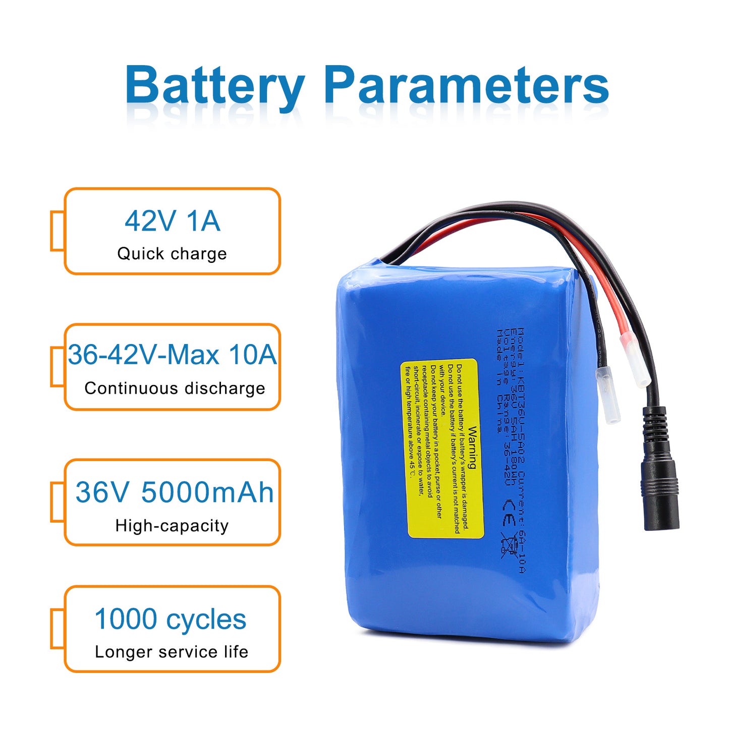 KBT 36V 5Ah Rechargeable Li-ion Battery Pack, with Charger, Charging Cable, Cable Connector, Build-in 10A BMS
