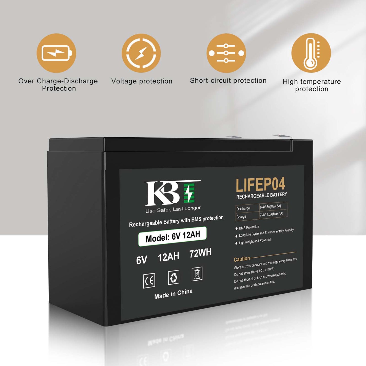 KBT 6V 12Ah Rechargeable LiFePO4 Lithium Battery*10 PCS
