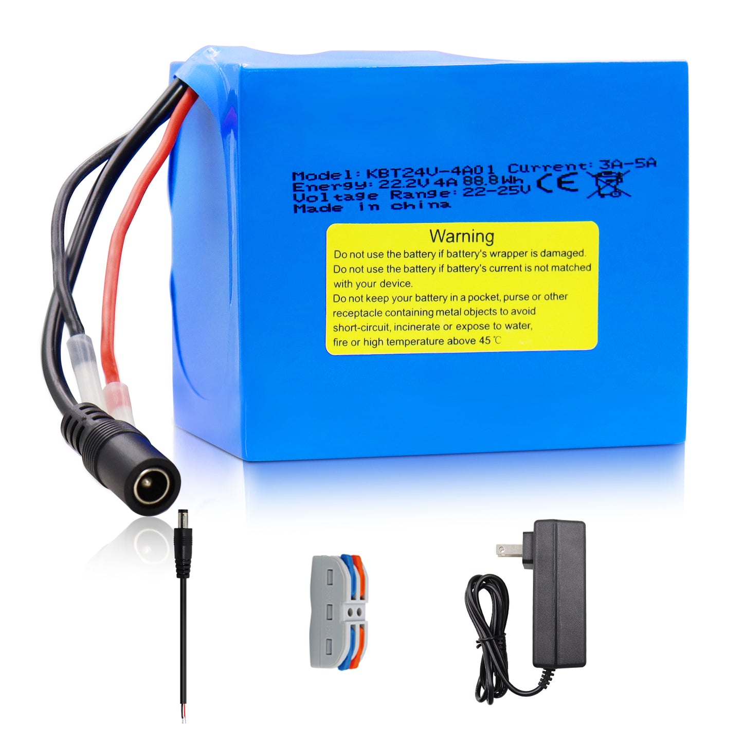KBT 24V 4Ah Rechargeable Lithium Replacement Battery, with Charger, Charging Cable, Cable Connector for Kids Ride On Cars, Boom Box Speaker, DIY Project