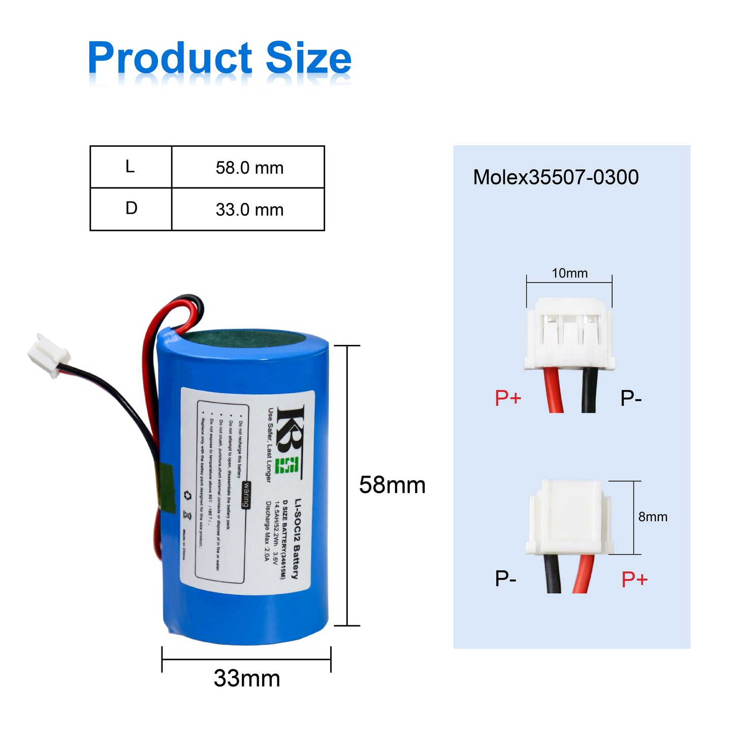 KBT 3.6V 14500mAh ER34615M D-Size Li-SOCL2 High Performance Replacement Battery, ER34615M-T1 Compatible with DSC WT4911 WT4911B WT8911 ALEXOR Wireless Outdoor Siren WT4911BATT ADT