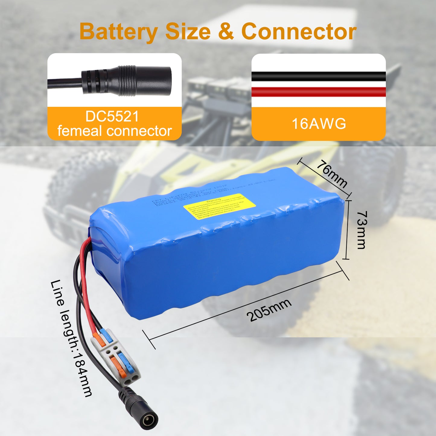 KBT 36V 5Ah Rechargeable LiFePO4 Battery Pack, with Charger, Charging Cable, Cable Connector, Build-in 10A BMS