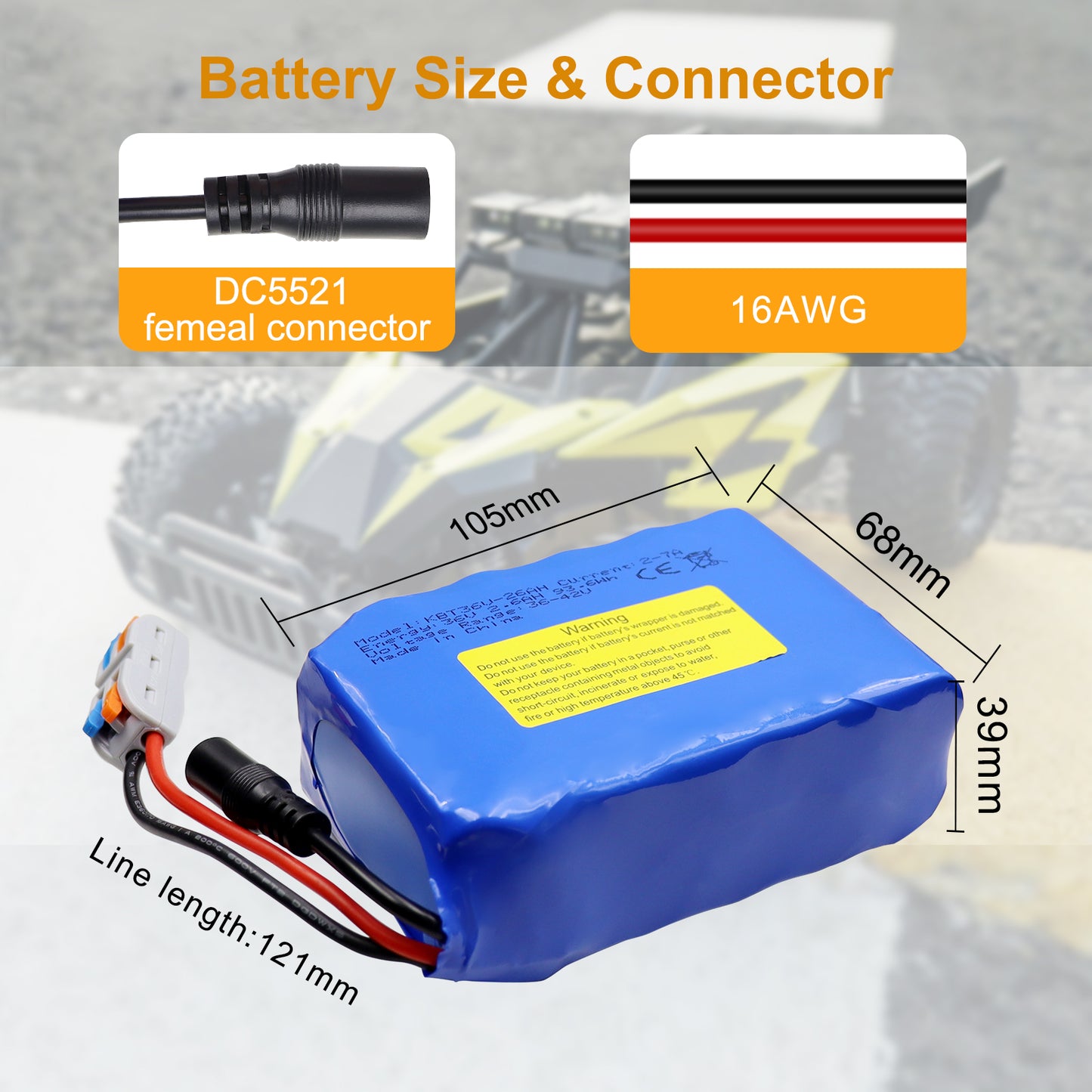 KBT 36V 2.6Ah Rechargeable Lithium Battery with Charger, Charging Cable, Cable Connector