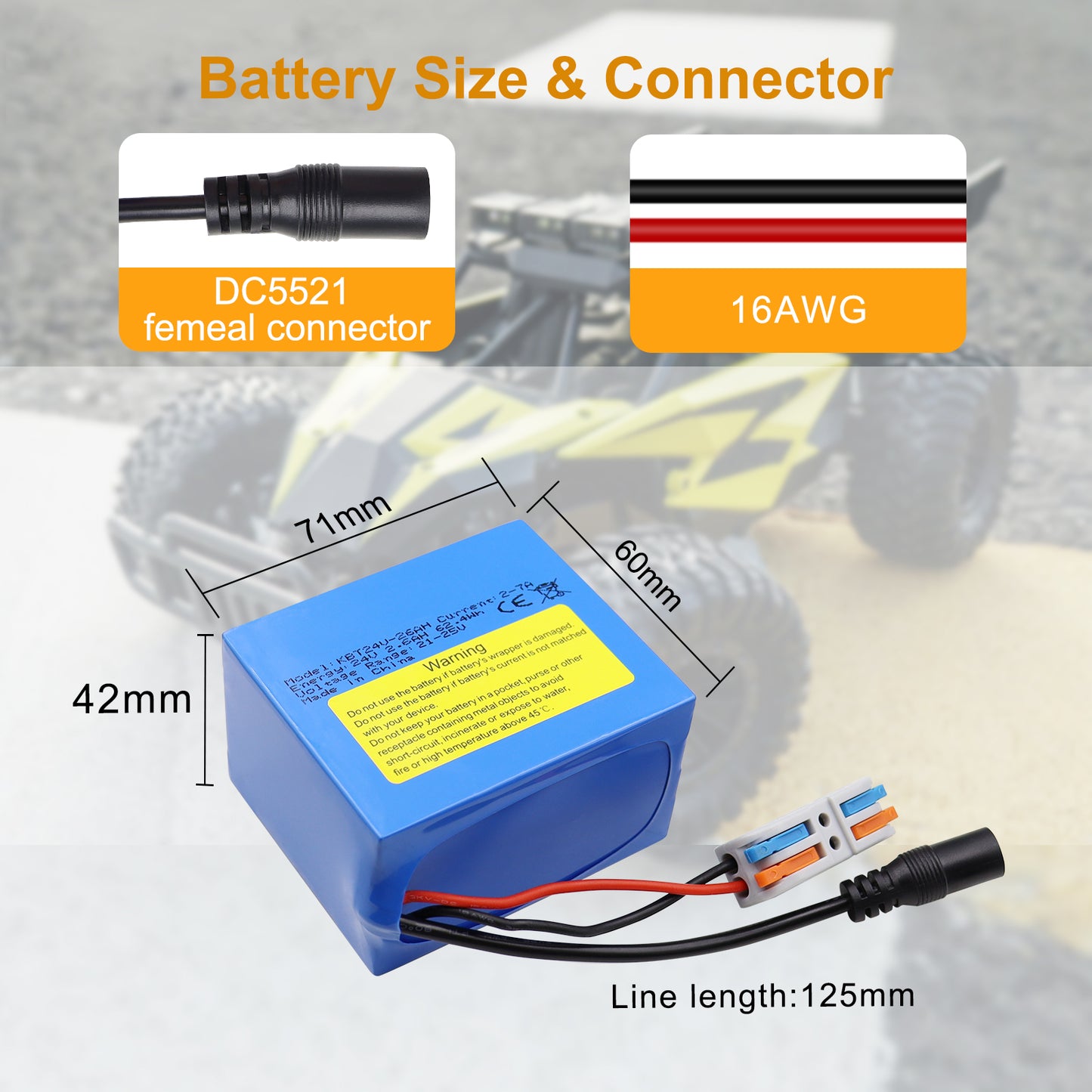 KBT 24V 2.6Ah Rechargeable Lithium Replacement Battery with Charger, Charging Cable, Cable Connector