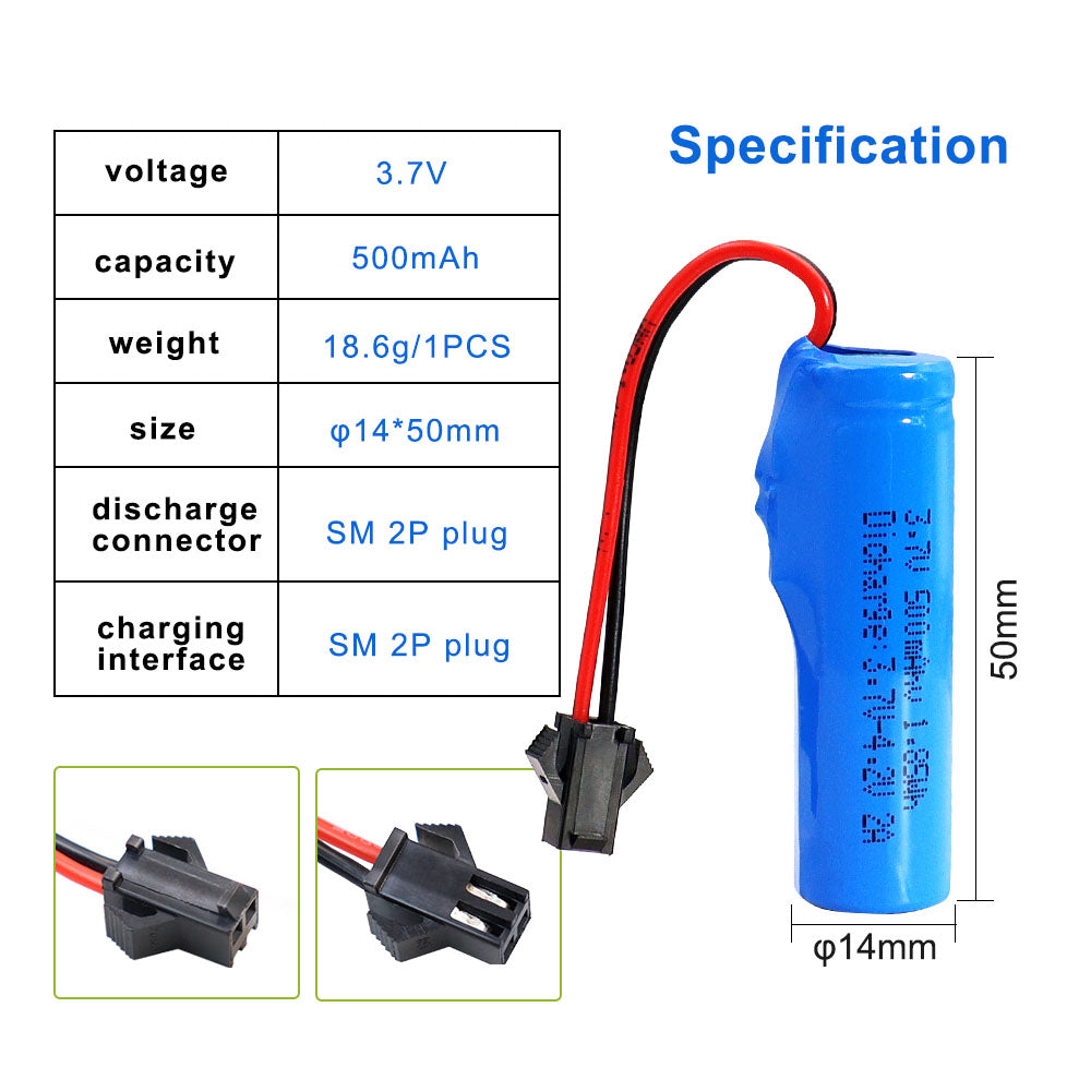 KBT 3.7V 500mAh Li-ion Battery with SM-2P Plug for RC Car Toys