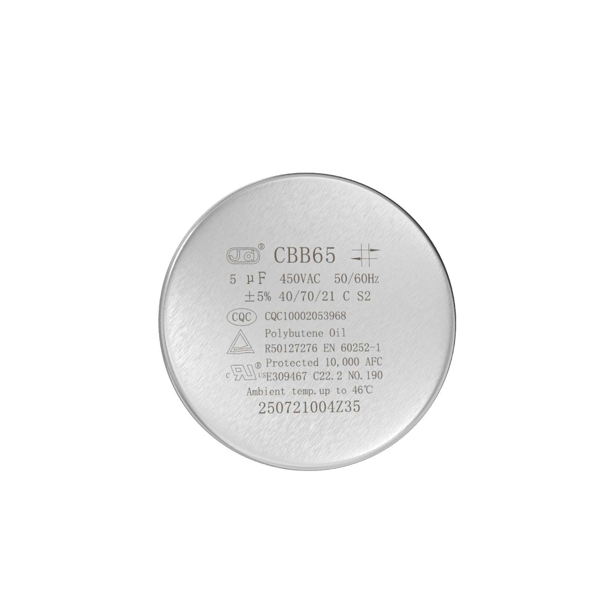 CBB65 5uF±5% Capacitor, 450V AC 50/60HZ,  Round Run Start Capacitor for AC Unit Fan Motor Start or Pool Pump or Air Condenser Straight Cool
