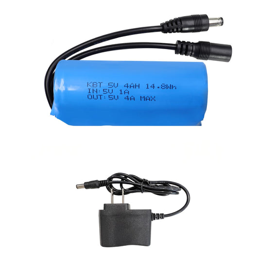 KBT 5V 4Ah Battery Pack with Charger & DC5521 Connector Cable for 5Volt Devices RC Car, Robot, DIY, LED Light Strip
