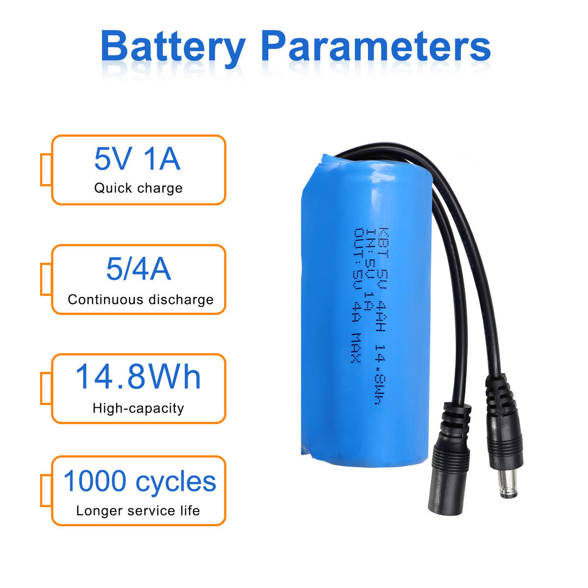 KBT 5V 4Ah Battery Pack with Charger & DC5521 Connector Cable for 5Volt Devices RC Car, Robot, DIY, LED Light Strip
