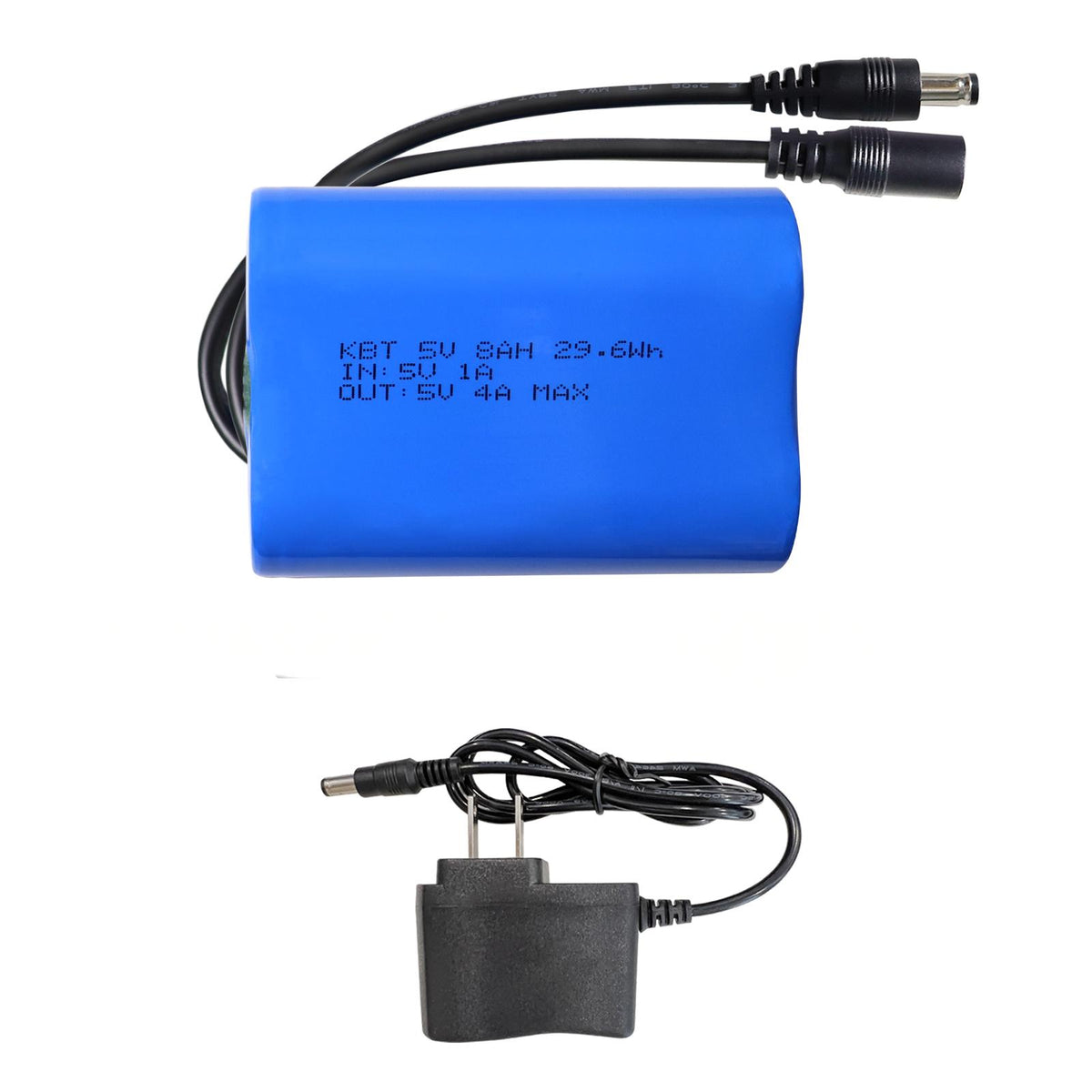 KBT 5V 8Ah Battery Pack with DC5521 Connector Cable & Battery Charger Compatible with 5 Volt Devices, RC Car, Robot, DIY, LED Light Strip