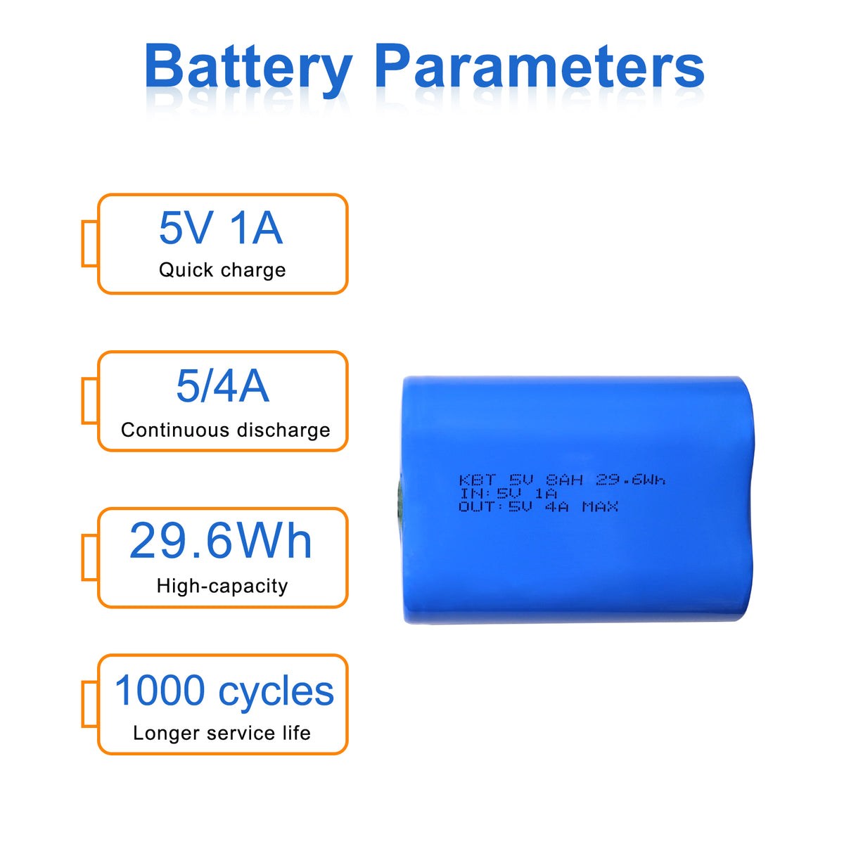 KBT 5V 8Ah Battery Pack with DC5521 Connector Cable & Battery Charger Compatible with 5 Volt Devices, RC Car, Robot, DIY, LED Light Strip