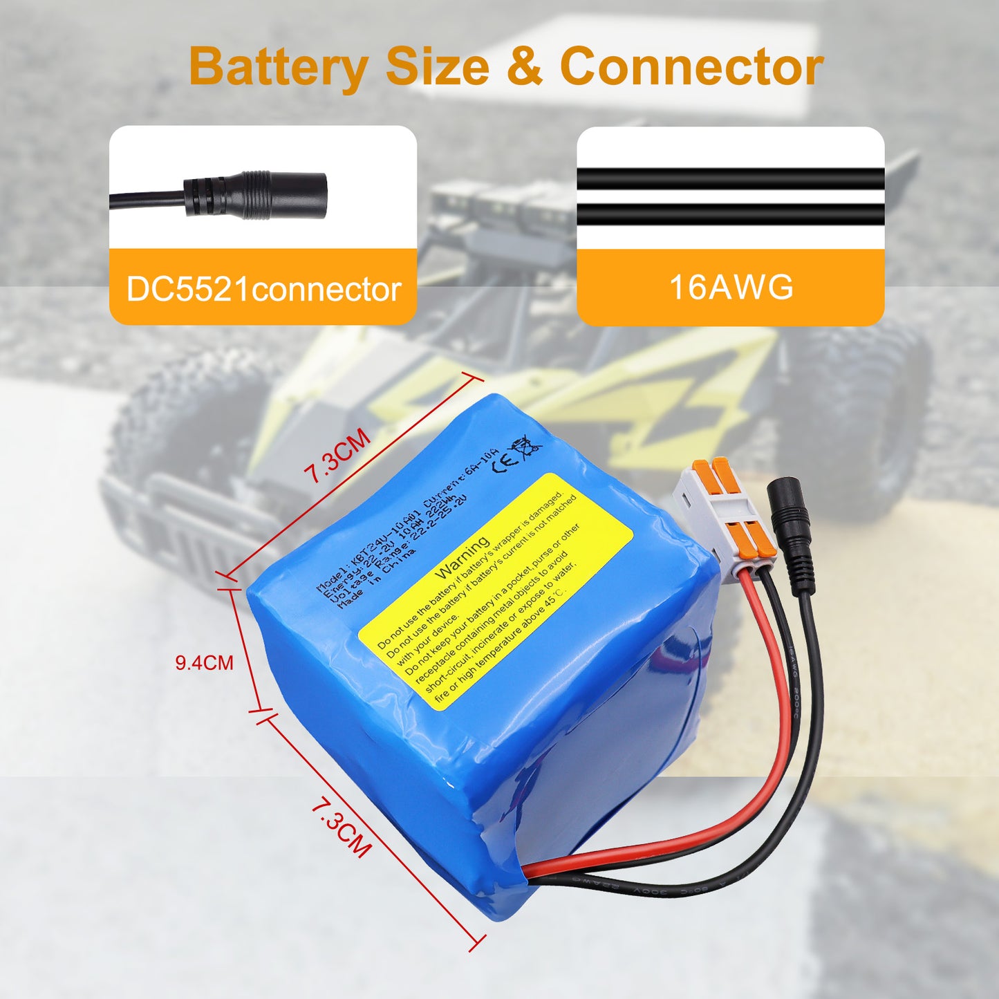 KBT 24V 10Ah Rechargeable Lithium Battery with Charger, Charging Cable, Cable Connector