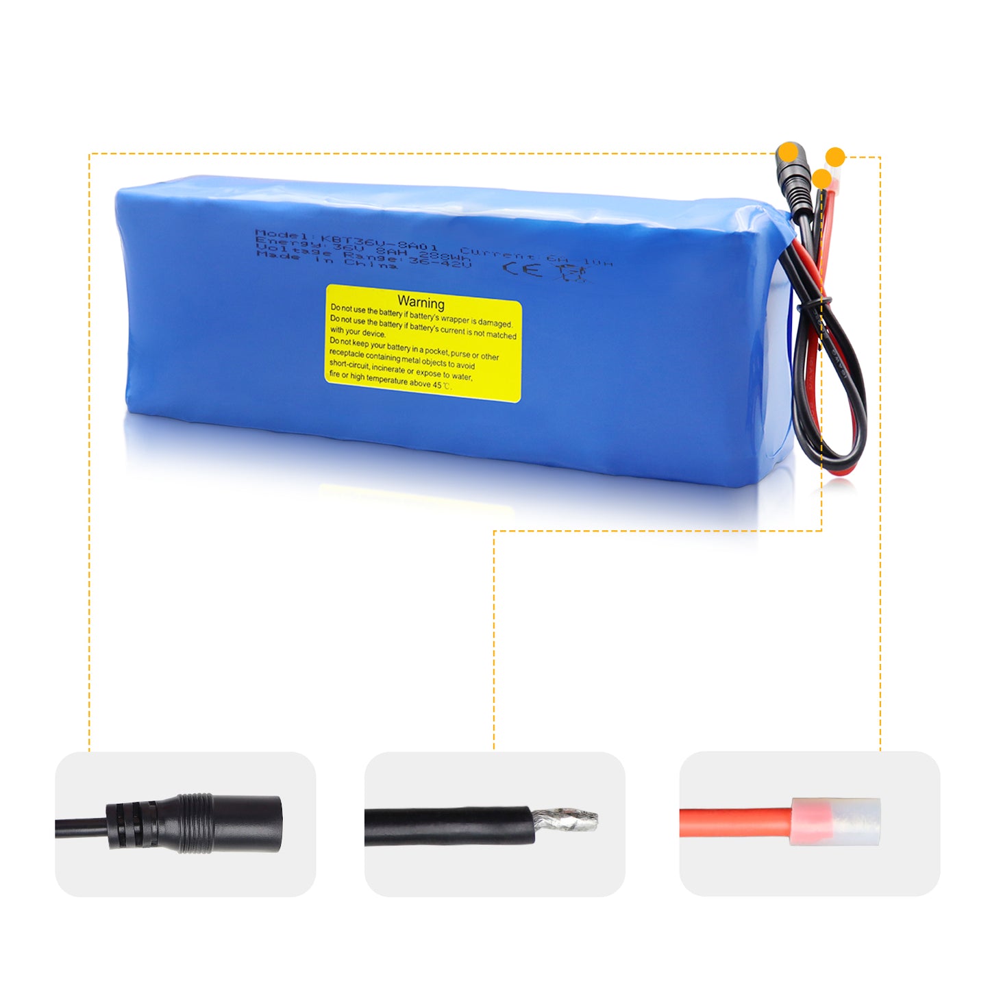 KBT 36V 8Ah Rechargeable Lithium Battery Pack, with Charger, Charging Cable, Cable Connector, Build-in 10A BMS
