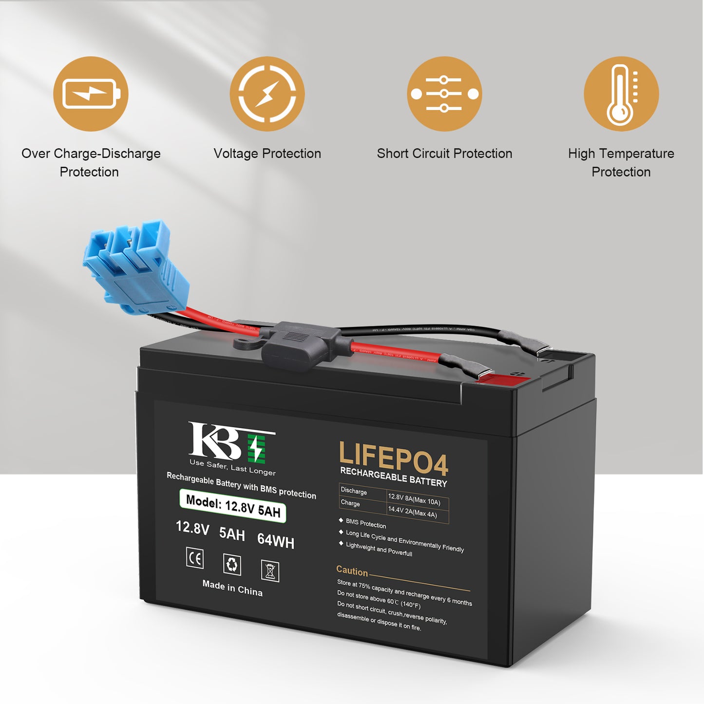 KBT 12V 5Ah Rechargeable LiFePO4 Lithium Battery for Peg Perego Tractor John Deere Gator XUV Polaris RZR 900 Polaris Slingshot Gaucho Rock'in Kids Ride On Car Toys 12Volt Battery Replacement