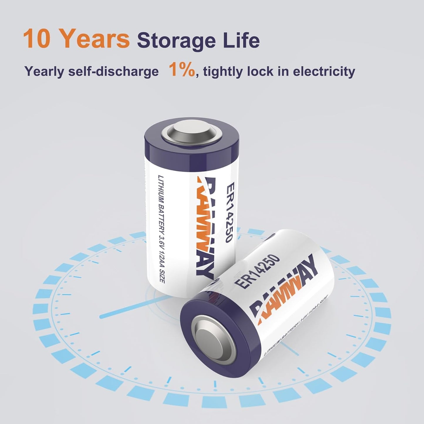 RAMWAY ER14250 3.6V Lithium Battery 1/2 AA Size 14250, 1200mAh High Capacity, Li-SOCL₂ Lithium Batteries for Dog Collar Meter Sensor Movement Monitor/Home Security System/Alarm System