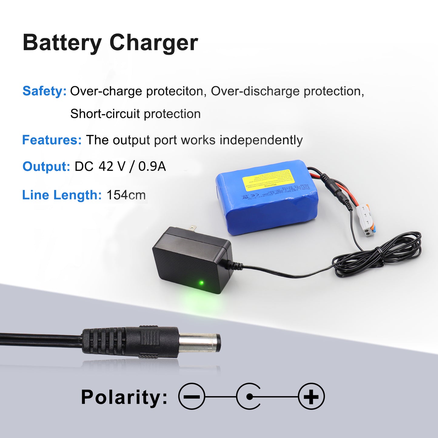 KBT 36V 2.6Ah Rechargeable Lithium Battery with Charger, Charging Cable, Cable Connector