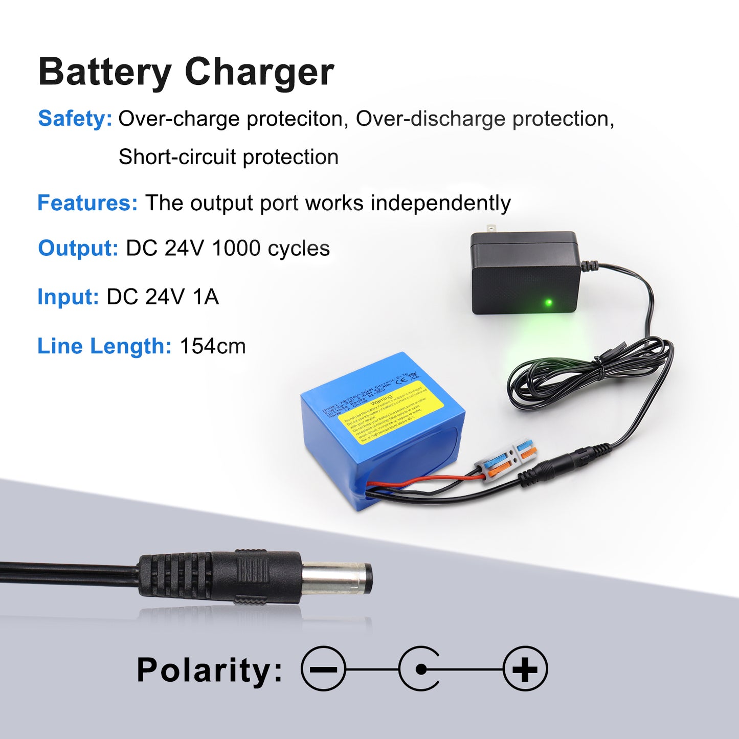 KBT 24V 2.6Ah Rechargeable Lithium Replacement Battery with Charger, Charging Cable, Cable Connector