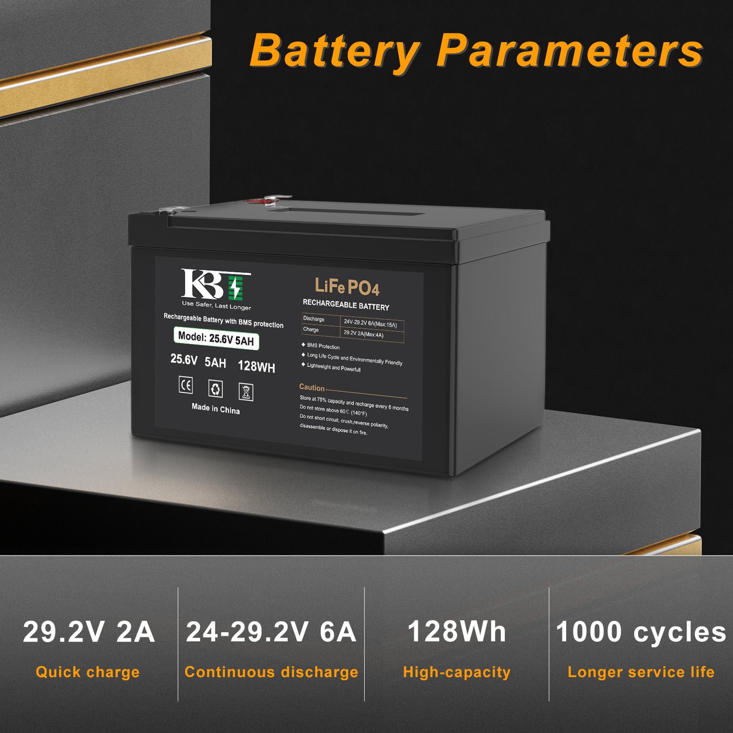 KBT 24V 5Ah Deep Cycle Rechargeable LiFePO4 Lithium Battery with 24V Charger, Charging Cable, Cable Connector for Ride on Car UTV Toys