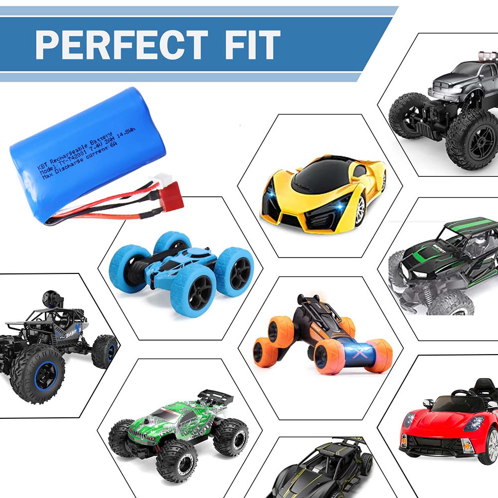 KBT 7.4V 2000mAh Li-ion Battery with T Plug and XH-3Pin Connector for RC Car Toys