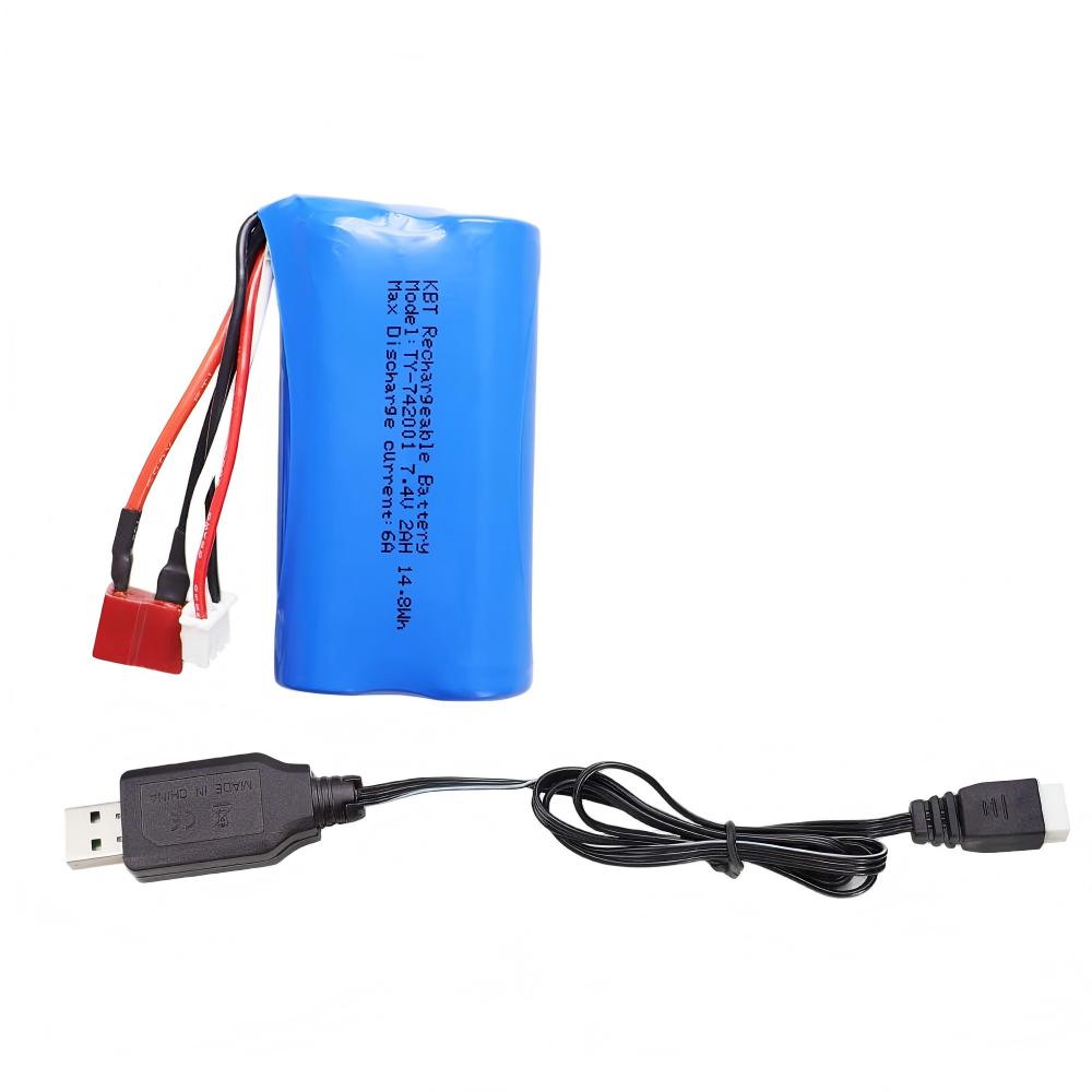 KBT 7.4V 2000mAh Li-ion Battery with T Plug and XH-3Pin Connector for RC Car Toys