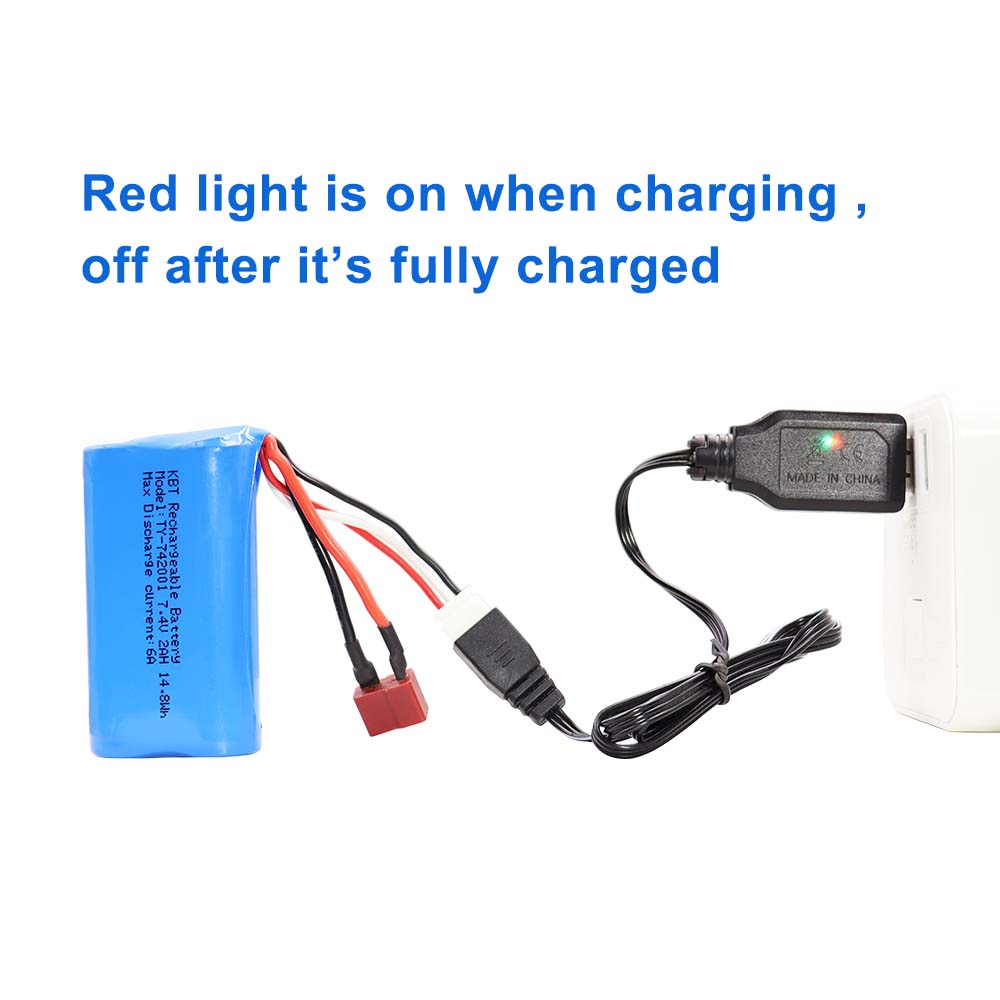 KBT 7.4V 2000mAh Li-ion Battery with T Plug and XH-3Pin Connector for RC Car Toys