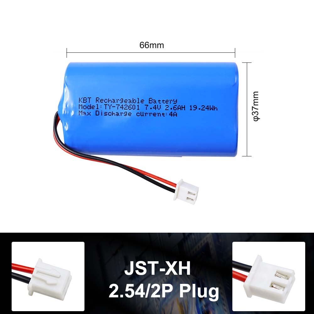 KBT 7.4V 2600mAh Li-ion Battery, JST 2Pin 2.54 Plug Connector for RC Car Toys