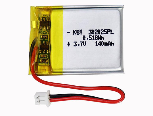KBT 3.7V 140mAh Li-Polymer Battery:302025 Lipo Rechargeable Lithium-ion Replacement Batteries with PH1.25,PH1.25/2.0 JST Connector for Replacement