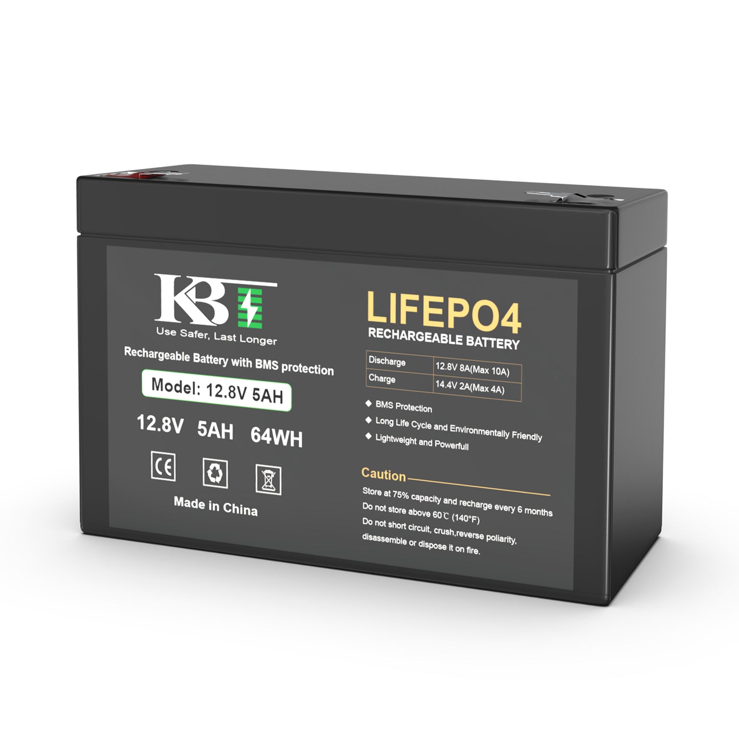 KBT 12V 5Ah Rechargeable LiFePO4 Lithium Replacement UPS Battery for APC Back-UPS 550 BE550G BB CPS5.5-12 CyberPower 12V CP550SLG 6FM7 SLA Battery for Ride On Toys, HAM Radio, Home Alarm System