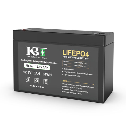 KBT 12V 5Ah Rechargeable LiFePO4 Lithium Replacement UPS Battery for APC Back-UPS 550 BE550G BB CPS5.5-12 CyberPower 12V CP550SLG 6FM7 SLA Battery for Ride On Toys, HAM Radio, Home Alarm System