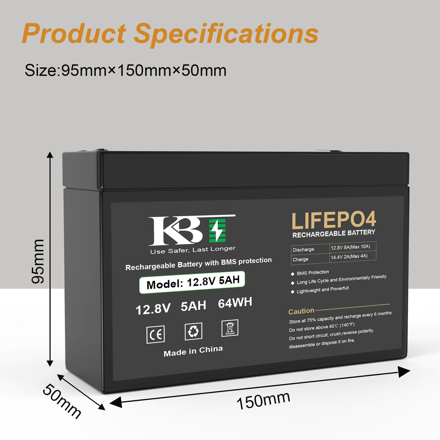 KBT 12V 5Ah Rechargeable LiFePO4 Lithium Replacement UPS Battery for APC Back-UPS 550 BE550G BB CPS5.5-12 CyberPower 12V CP550SLG 6FM7 SLA Battery for Ride On Toys, HAM Radio, Home Alarm System