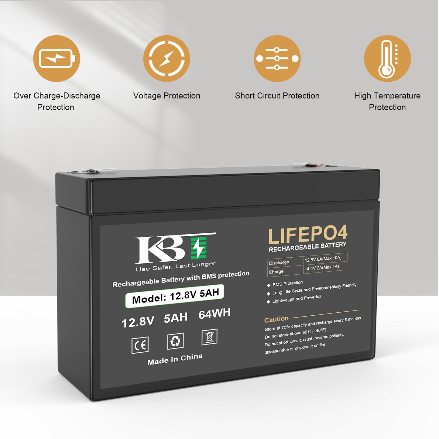 KBT 12V 5Ah Rechargeable LiFePO4 Lithium Replacement UPS Battery for APC Back-UPS 550 BE550G BB CPS5.5-12 CyberPower 12V CP550SLG 6FM7 SLA Battery for Ride On Toys, HAM Radio, Home Alarm System