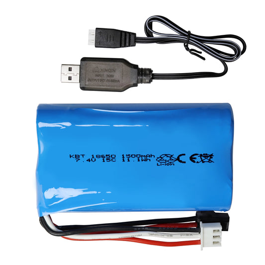 KBT RC Car Lithium Battery: 7.4V 1200mAh Rechargeable Li-ion Battery with SM -2P Plug & Charging Cable for RC Cars Crawler