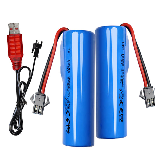 KBT RC Car Lithium Battery: 3.7V 2000mAh Rechargeable Li-ion Battery with SM -2P Plug & Charging Cable for RC Cars, Boat Spare Parts -2 Pack