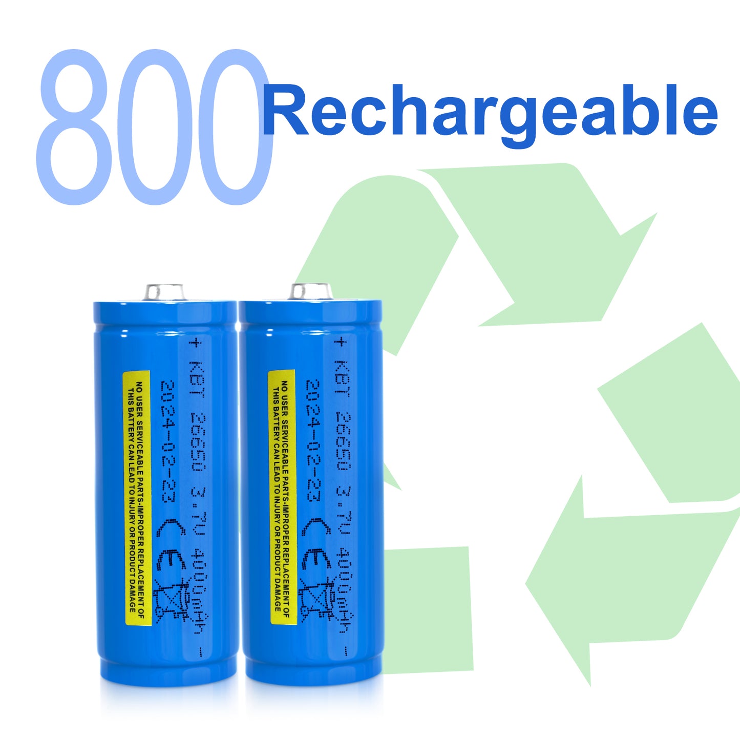 KBT 26700 Flashlight Battery (Positive & Negtive in The Same End) Button Top 3.7V Rechargeable 4000mAh Battery with Protection Board - 2Pack