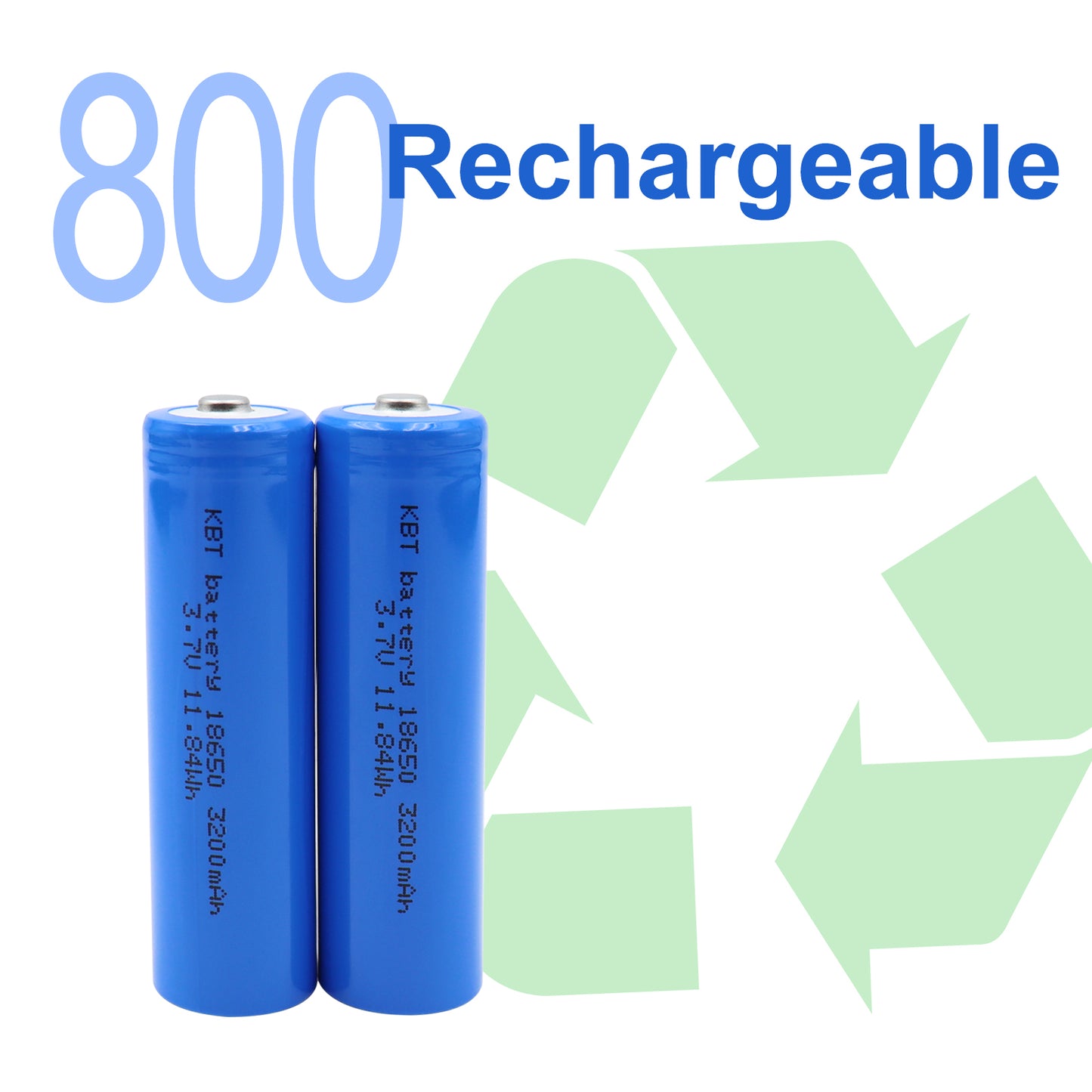 KBT 3.7V 3200mAh 18650 Rechargeable Battery, Button Top - 2pack