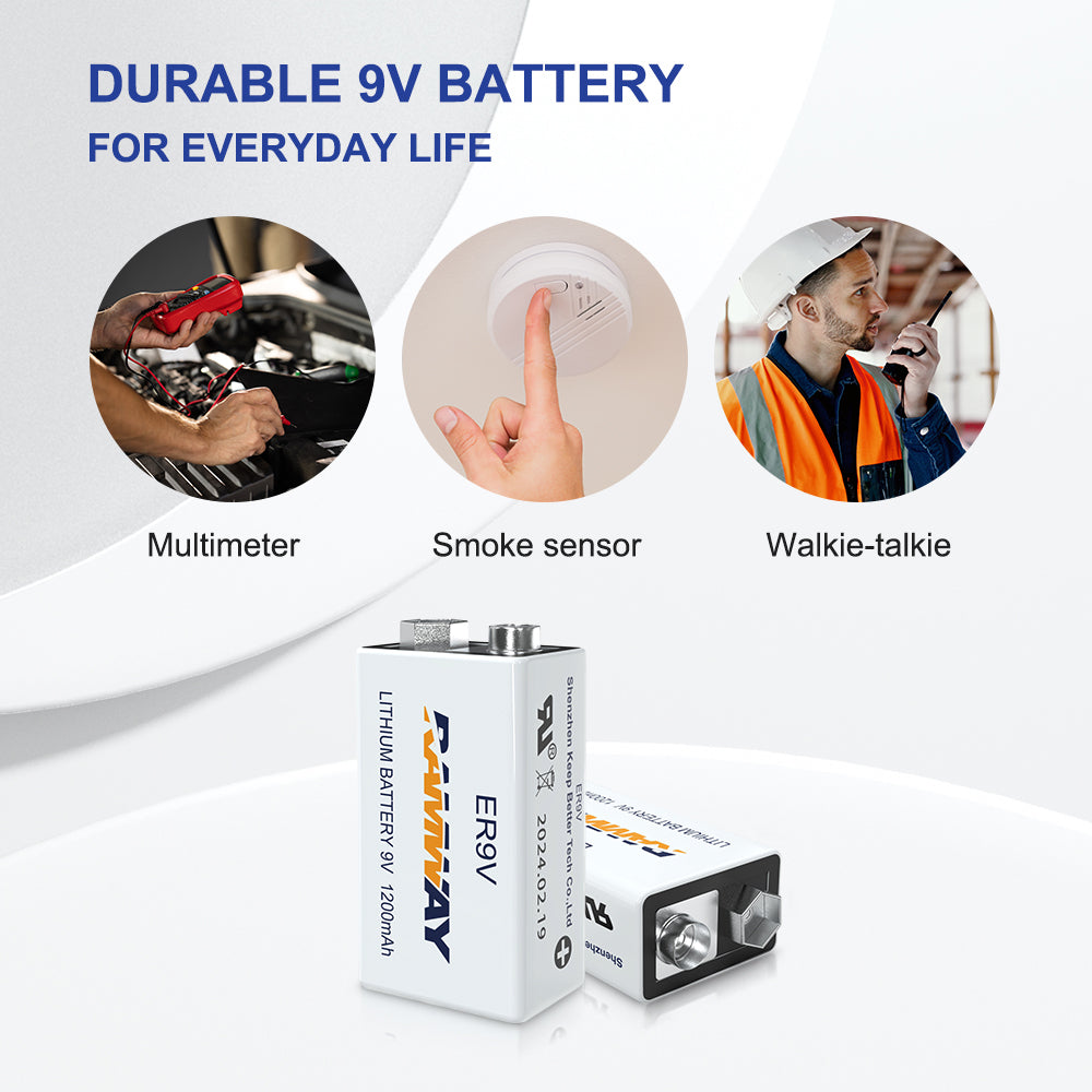 KBT 9V Lithium Battery 2 Pack, High Performance 1200mah Non-Rechargeable Batteries, 10 Years Shelf Life Lithium 9 Volt Smoke Detector Batteries for Smoke Alarms and Medical Equipment