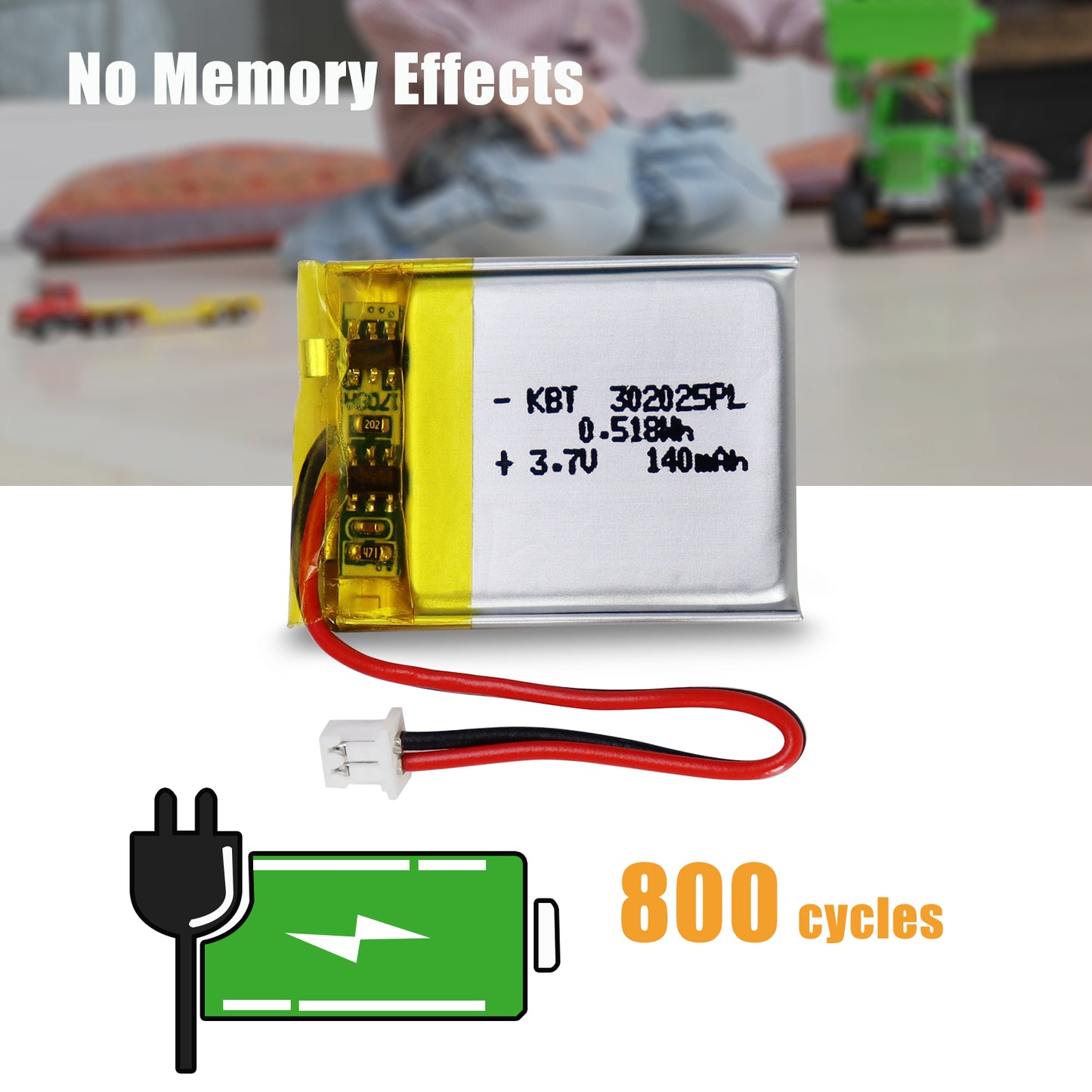 KBT 3.7V 140mAh Li-Polymer Battery:302025 Lipo Rechargeable Lithium-ion Replacement Batteries with PH1.25,PH1.25/2.0 JST Connector for Replacement