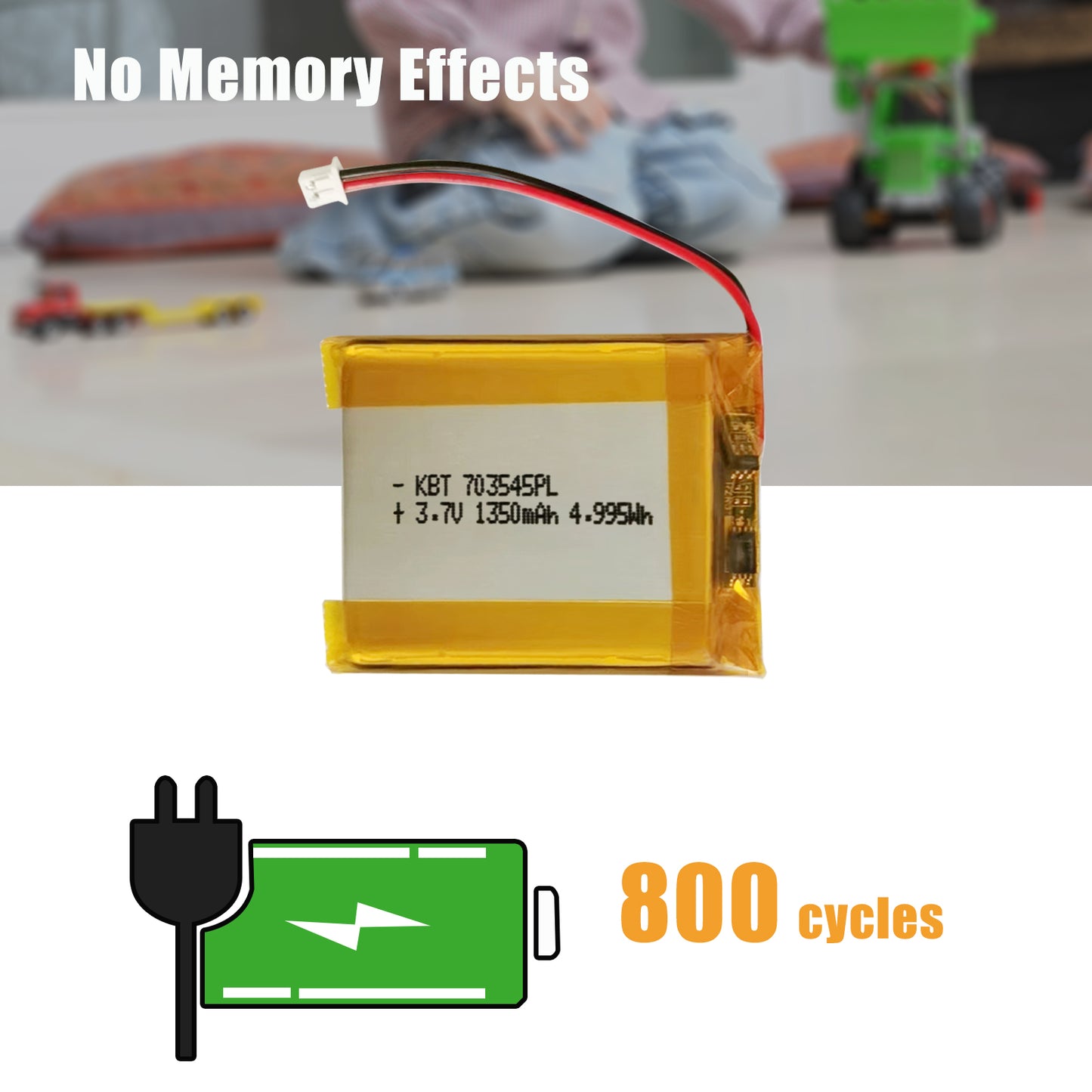 KBT 3.7V 1350mAh Li-Polymer Battery: 703545PL Lipo Rechargeable Lithium-ion Replacement Batteries with PH 1.25 JST Connector, PH 2.54/2.0 JST Connector for Replacement