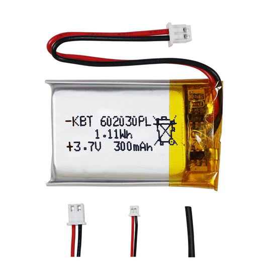 KBT 602030PL 3.7V 300mAh Li-Polymer Rechargeable Battery with 2Pin 1.25 JST Connector