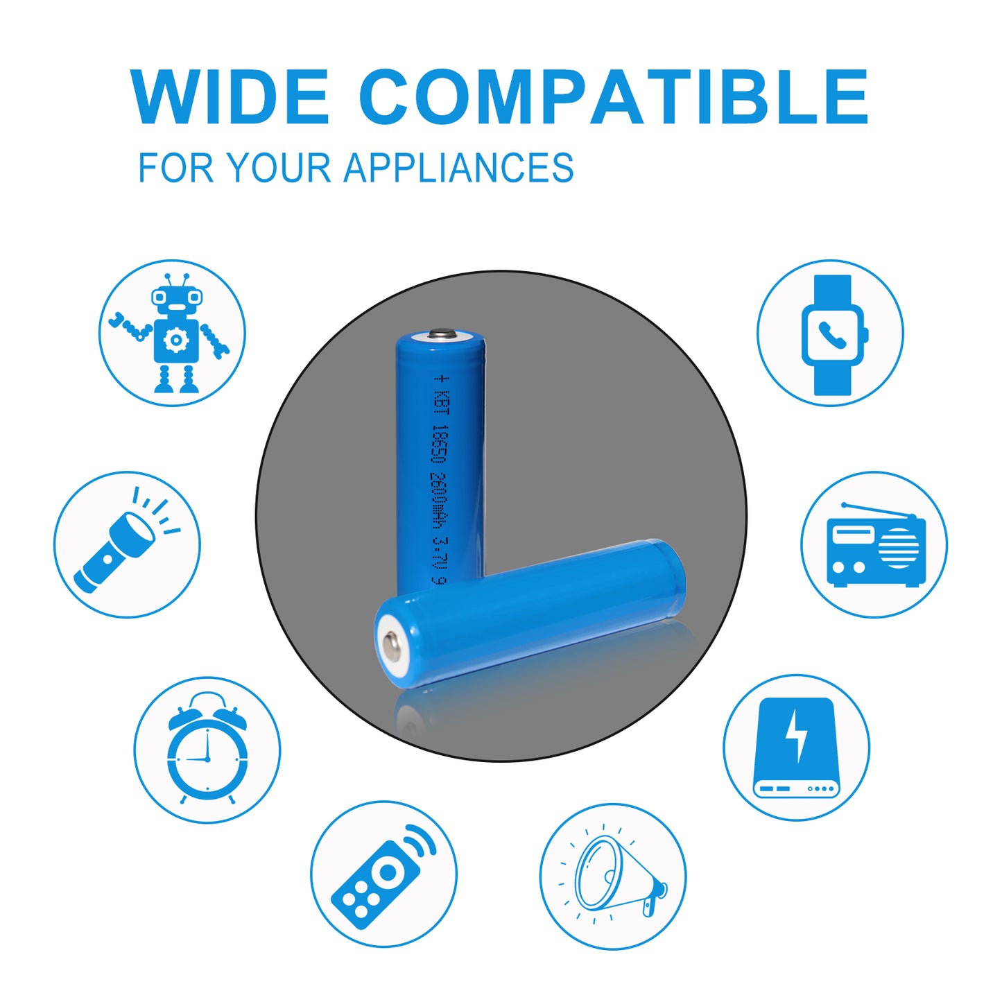 KBT Protected 18650 Rechargeable Battery, 3.7V 2600mAh, Button Top, with Protection PCB - 2pack