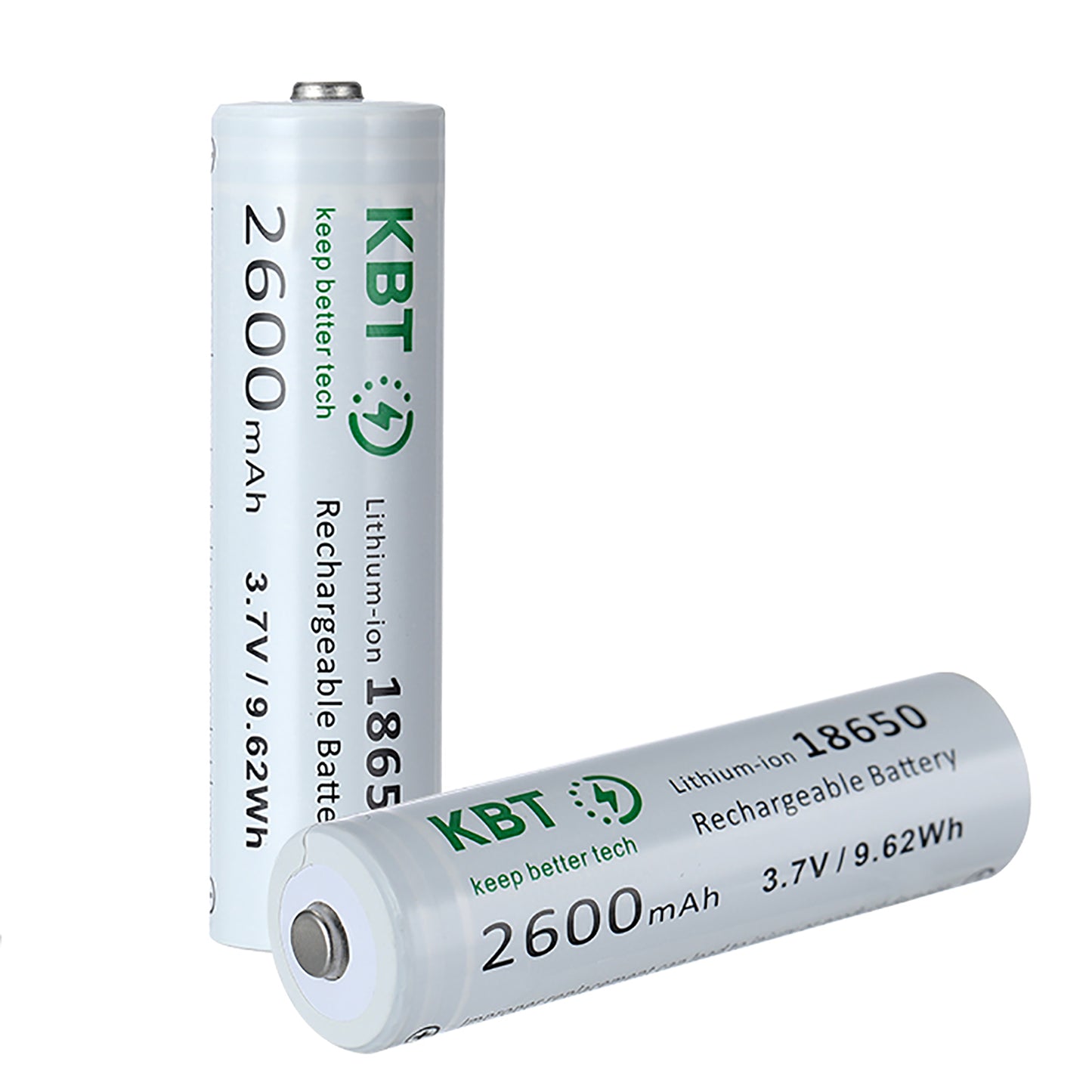 KBT 3.7V 2600mAh 18650 Rechargeable Battery with 2 Slot Charger, Button Top - 2pack